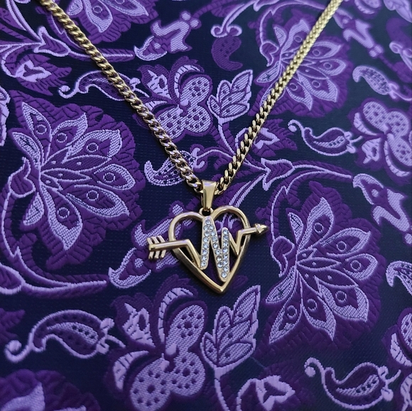 18K Gold Plated Heart❤️ With Pulse and Arrow With 18K Plated Miami Cuban Link - Picture 5 of 7